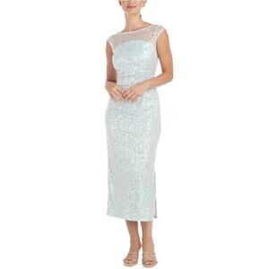 New JS COLLECTIONS Women's Aqua Cap Sleeve Midi Evening Sheath Dress Size 8